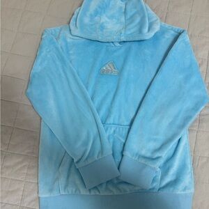 Adidas Kids Blue Plush Hoodie Soft Fleece Pullover Size L (14)